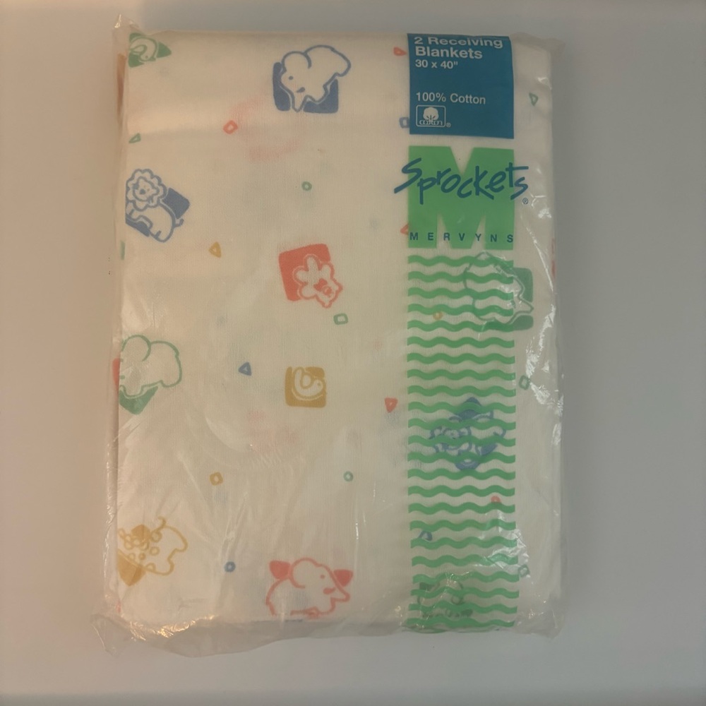 Sprockets by Mervyn's set of 2 receiving blankets 30"x40" NEW in package